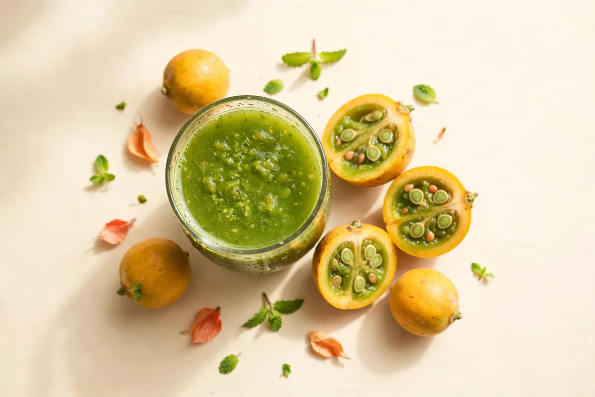Glass of green lulo juice