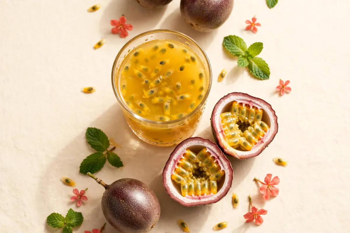 Glass of golden passion fruit juice